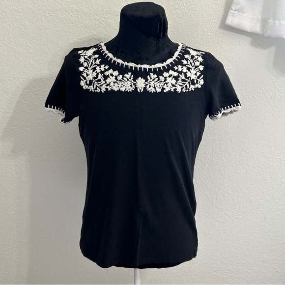 Talbots Tops - Talbots Black Embroidered Cotton Top